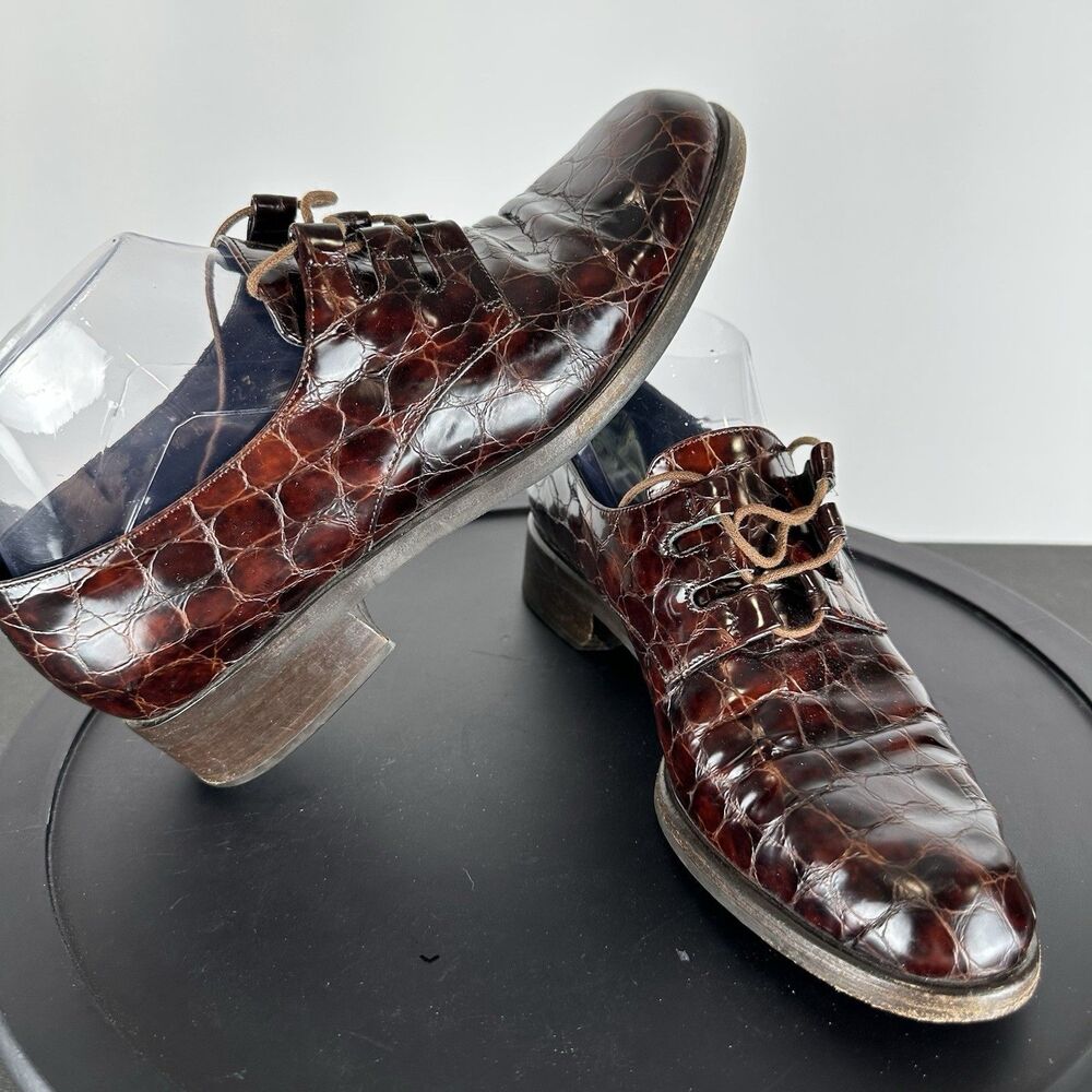 Cole Haan Alligator Style Red Leather Lace Up Oxford Dress Shoes Size 7.5 Italy